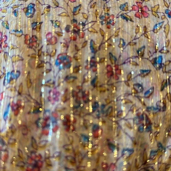 Mes Demoiselles Ambroisie Gold Lurex Floral Print Ruffled Hem Minidress Size 4 - Picture 11 of 14